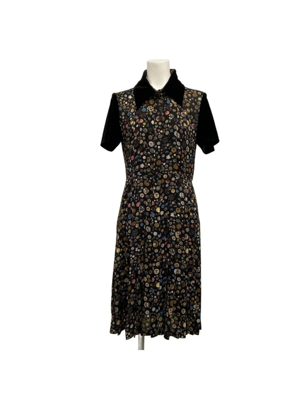 Chanel Dress S Black Multi Regular Color Short Sleeve Knee-length Velour 34